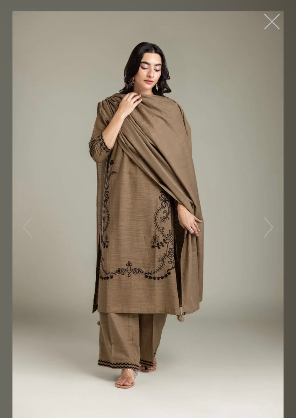 Khaadi | Embroidered | Khaddar | 3-Piece | Ready to Wear | Brown Black