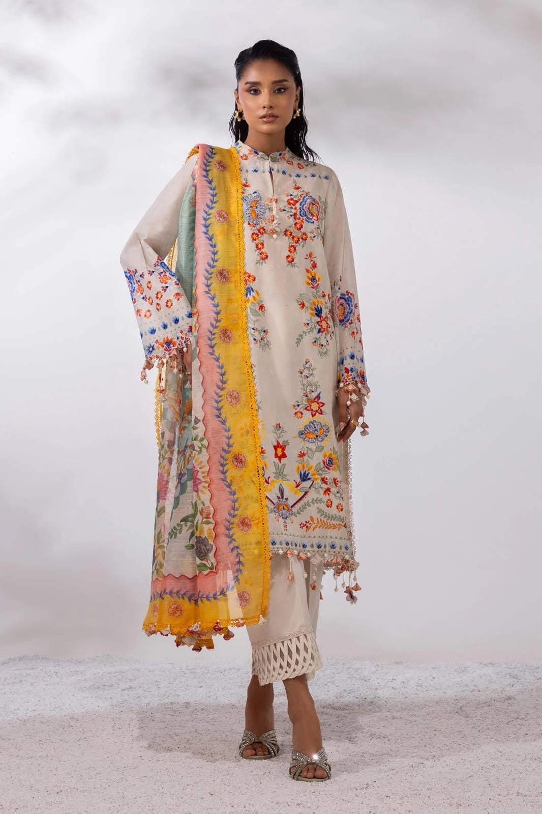 Sana Safinaz | Embroidered | Lawn | 3-Piece | Ready to Wear | Beige