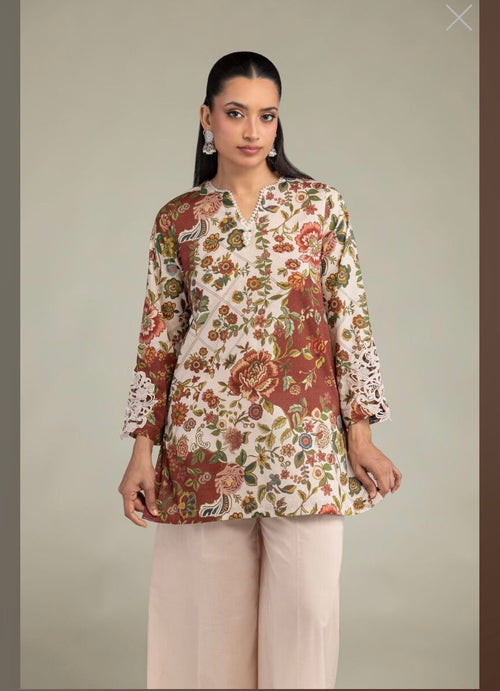 Khaadi | Embroidered | Cambric | 2-Piece | Ready to Wear | Off White Brown