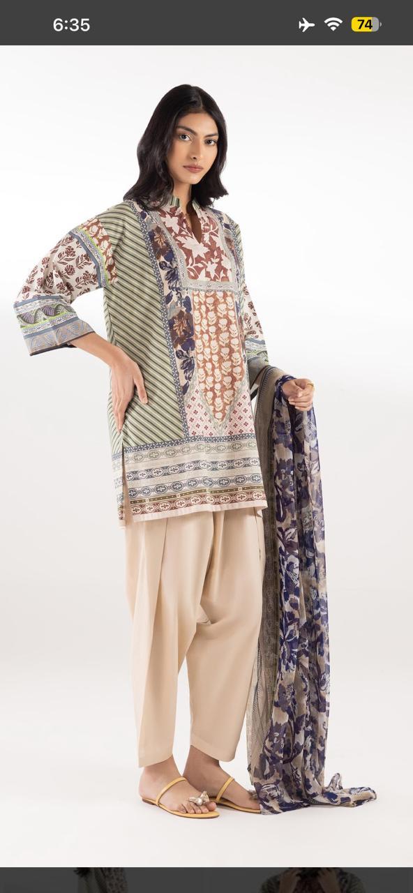 Sana Safinaz | Printed | Lawn | 2-Piece | Ready to Wear | Brown Skin