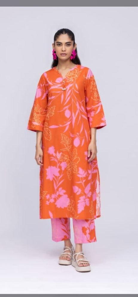 Khaadi | Printed | Selftextured Lawn | 2-Piece | Ready to Wear | Orange Pink