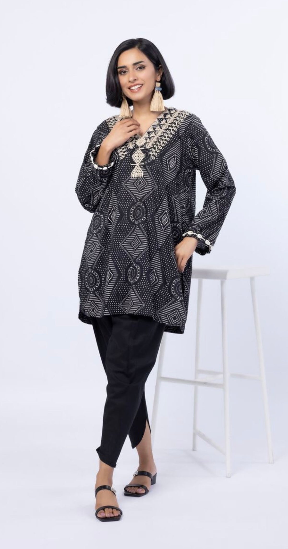 Khaadi | Embroidered | Lawn | 2-Piece | Ready to Wear | Black White Dots