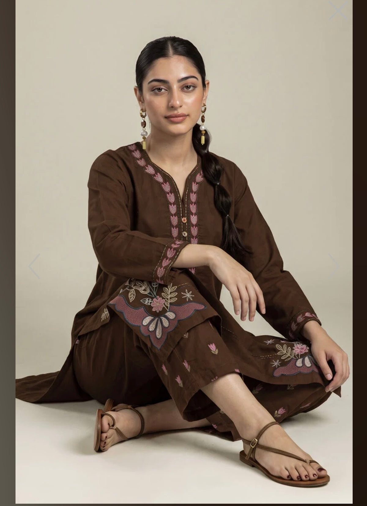 Khaadi | Embroidered | Textured Cotton | 2-Piece | Ready to Wear | Brown
