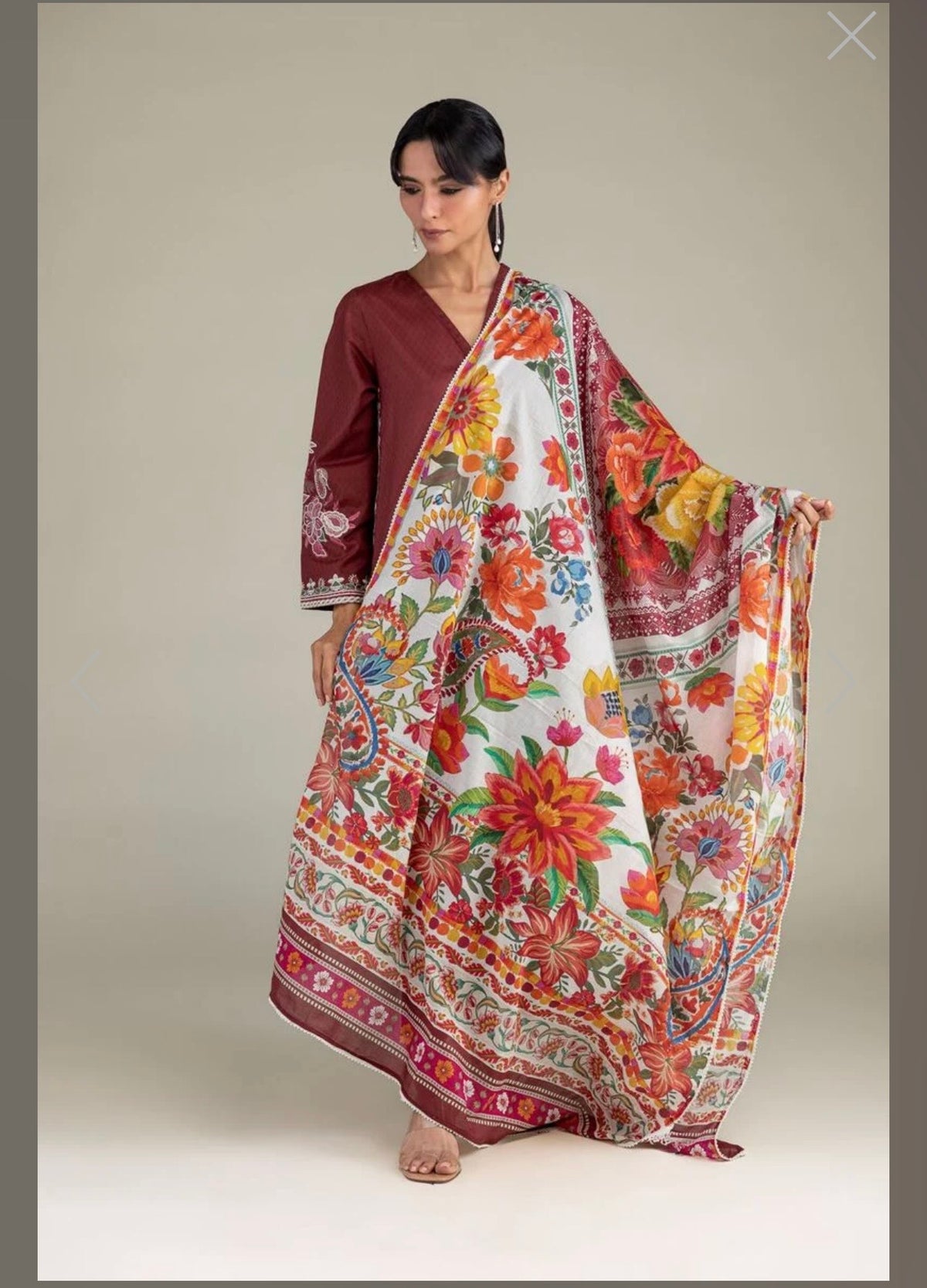 Khaadi | Printed | Lawn | Dupatta | Maroon Multi