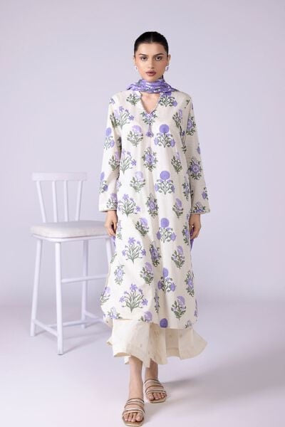 Khaadi | Embroidered | Lawn | 2-Piece | Ready to Wear | Off White Purple