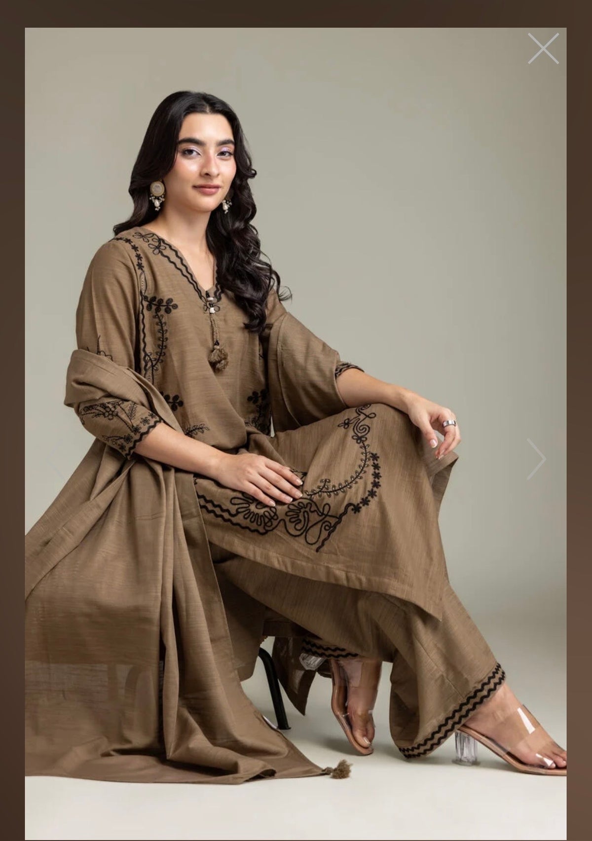 Khaadi | Embroidered | Khaddar | 3-Piece | Ready to Wear | Brown Black