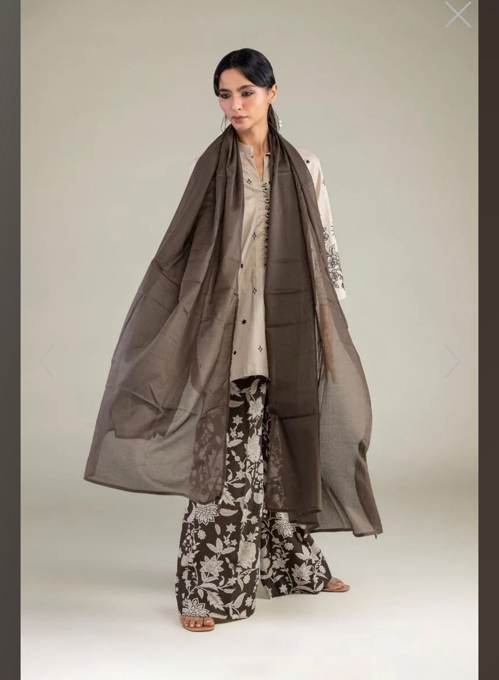 Khaadi | Embroidered | Cambric Lawn | 3-Piece | Ready to Wear | Beige Brown