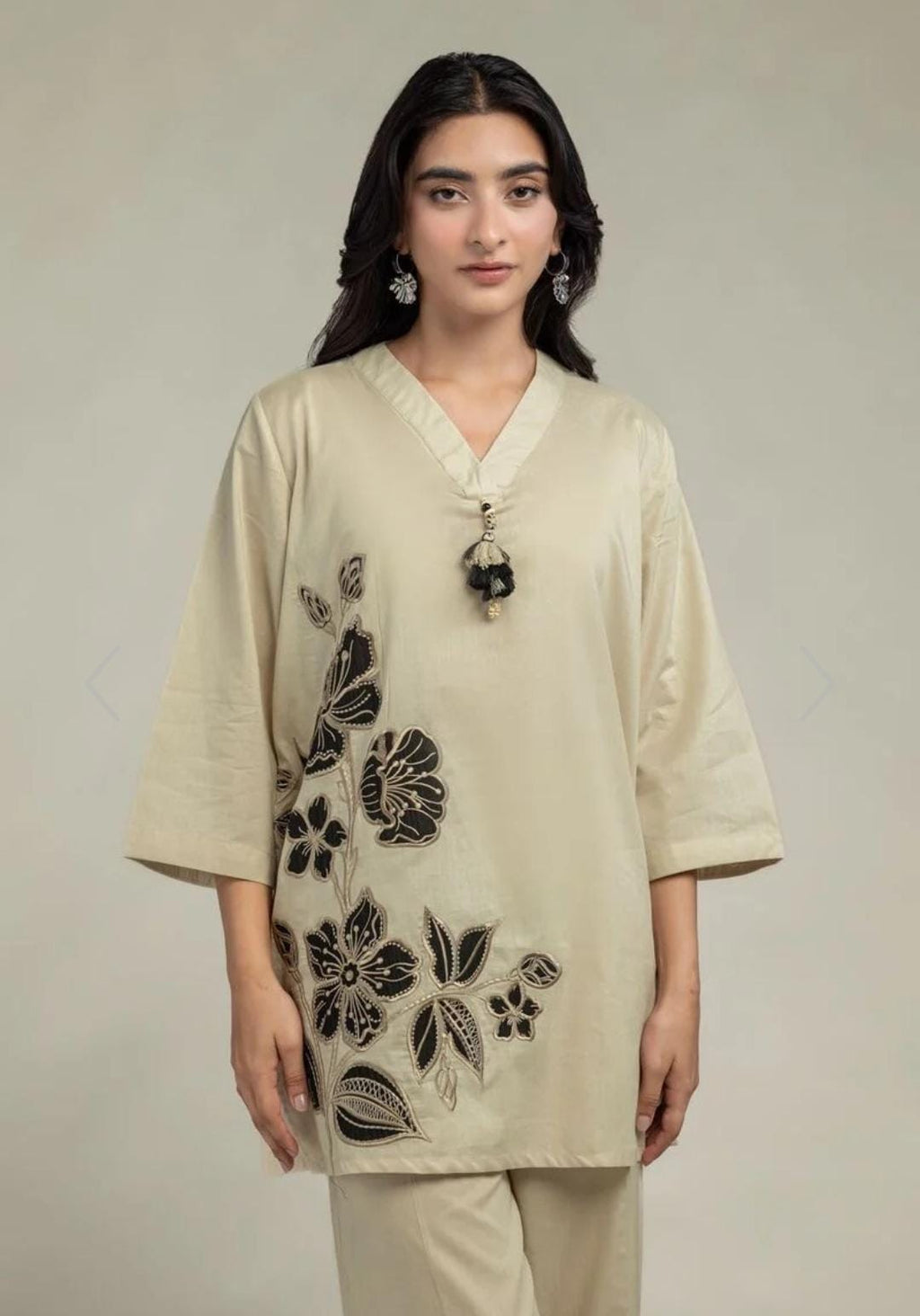 Khaadi | Embroidered | Cambric Lawn | 2-Piece | Ready to Wear | Beige Black