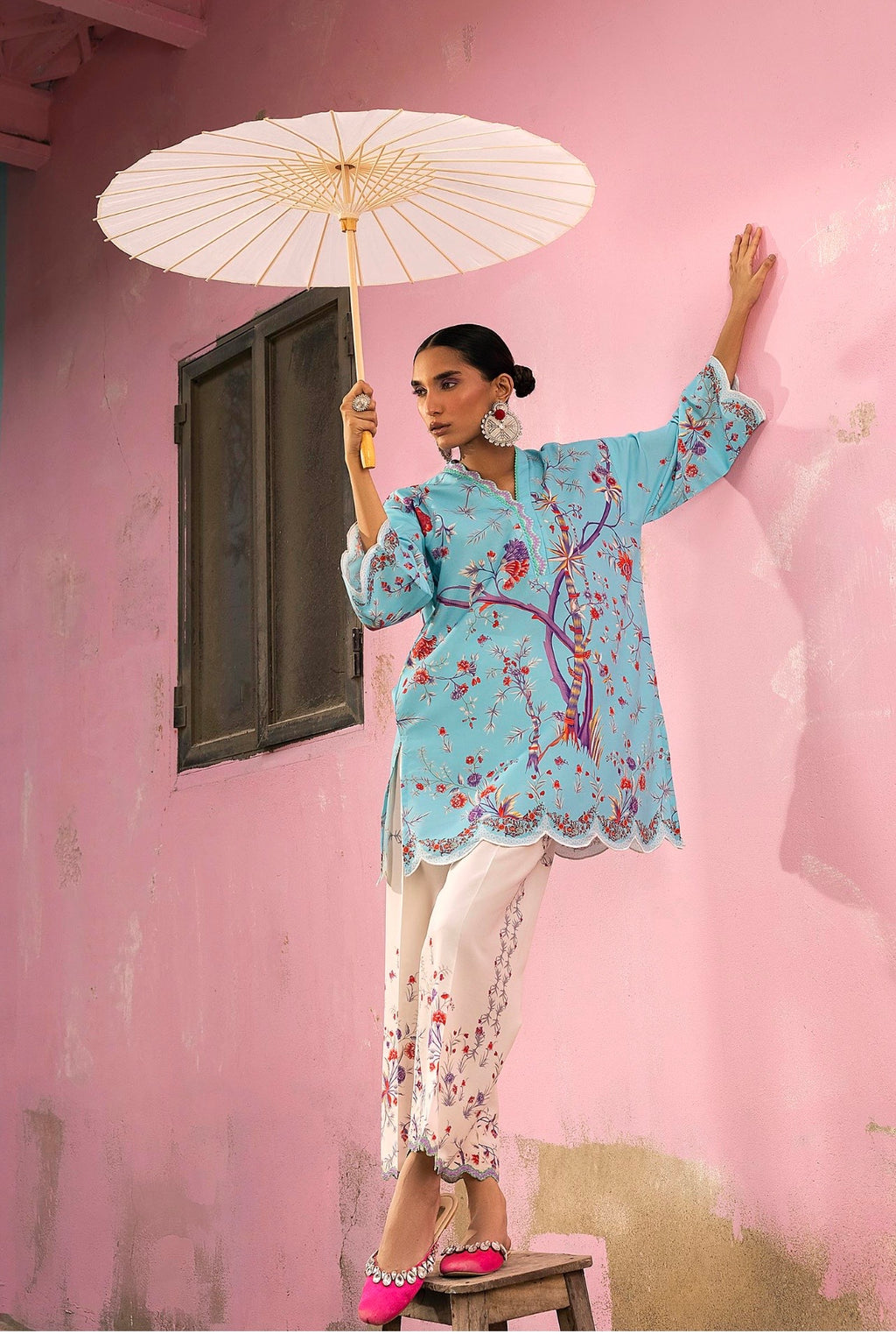 Sana Safinaz | Printed | Polly Cotton | 2-Piece | Ready to Wear | Blue White