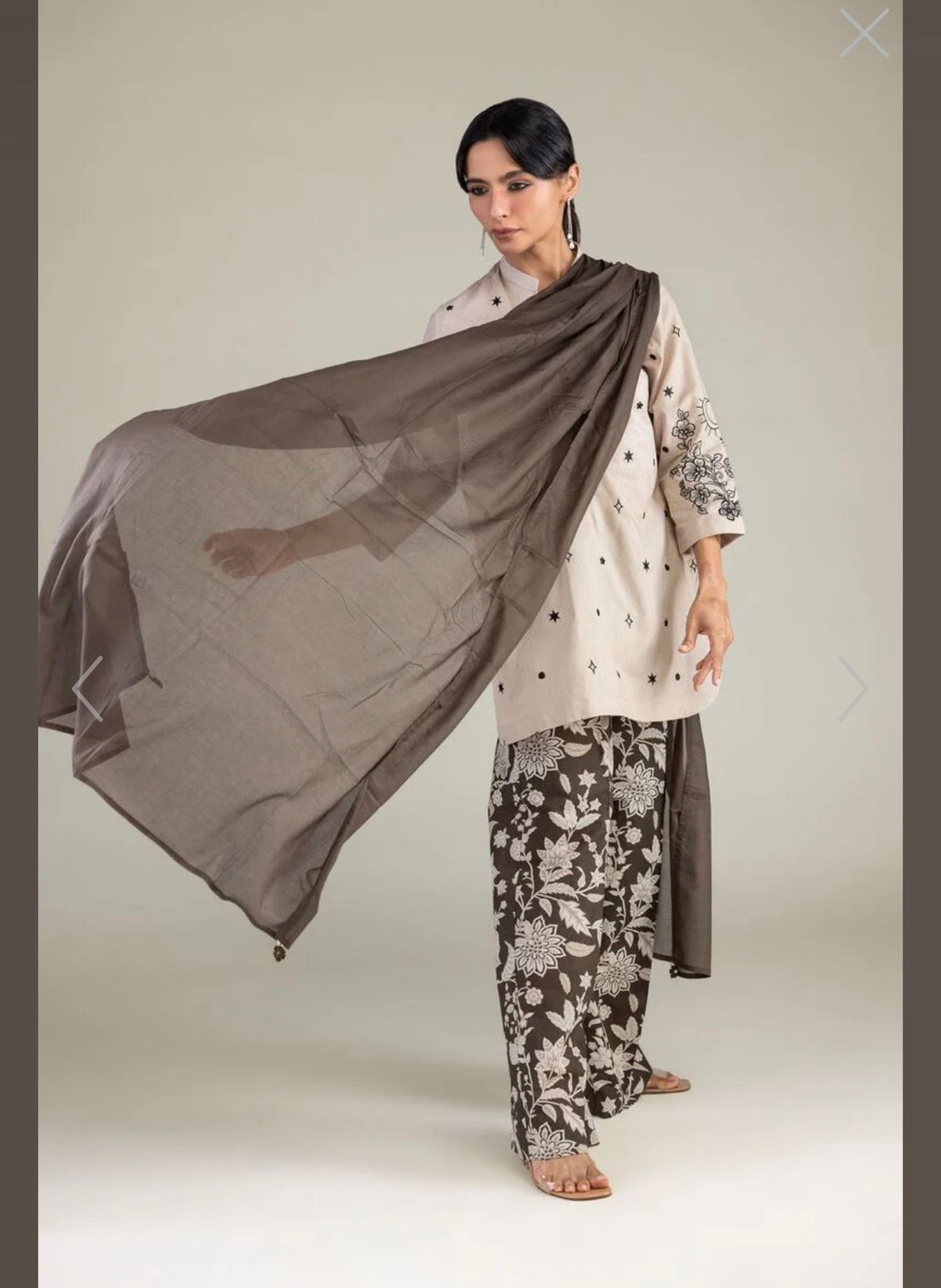 Khaadi | Embroidered | Cambric Lawn | 3-Piece | Ready to Wear | Beige Brown