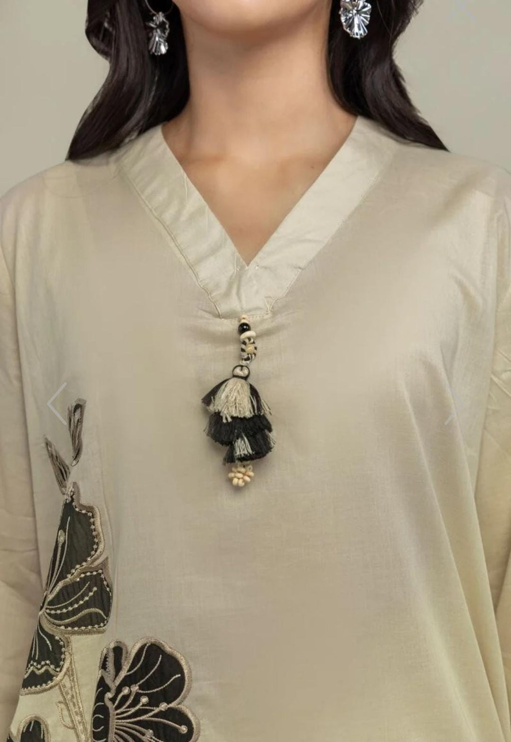 Khaadi | Embroidered | Cambric Lawn | 2-Piece | Ready to Wear | Beige Black