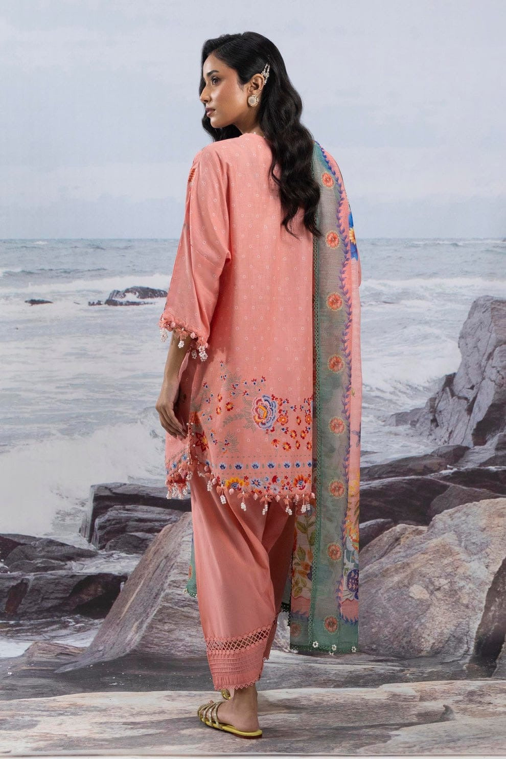 Sana Safinaz | Embroidered | Lawn | 3-Piece | Unstitched Suit | Peach