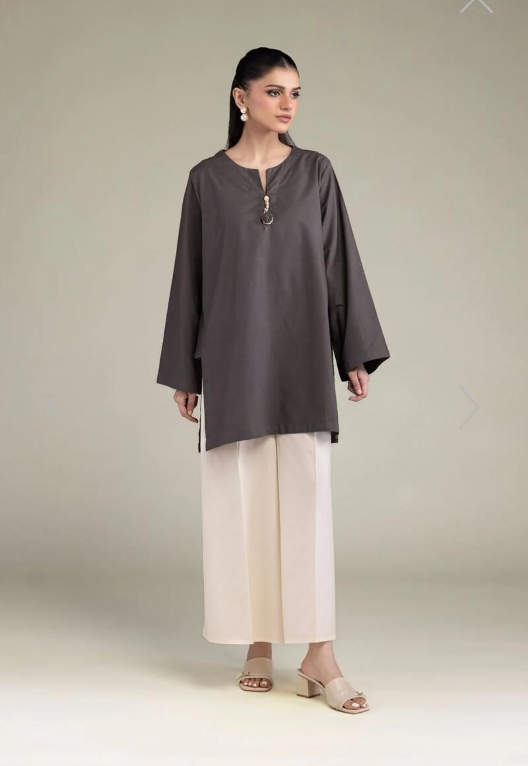 Khaadi | Basic | Cambric Lawn | 2-Piece | Ready to Wear | Grey white