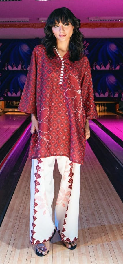 Sana Safinaz | Printed | Polly Cotton | 2-Piece | Ready to Wear | Red Maroon