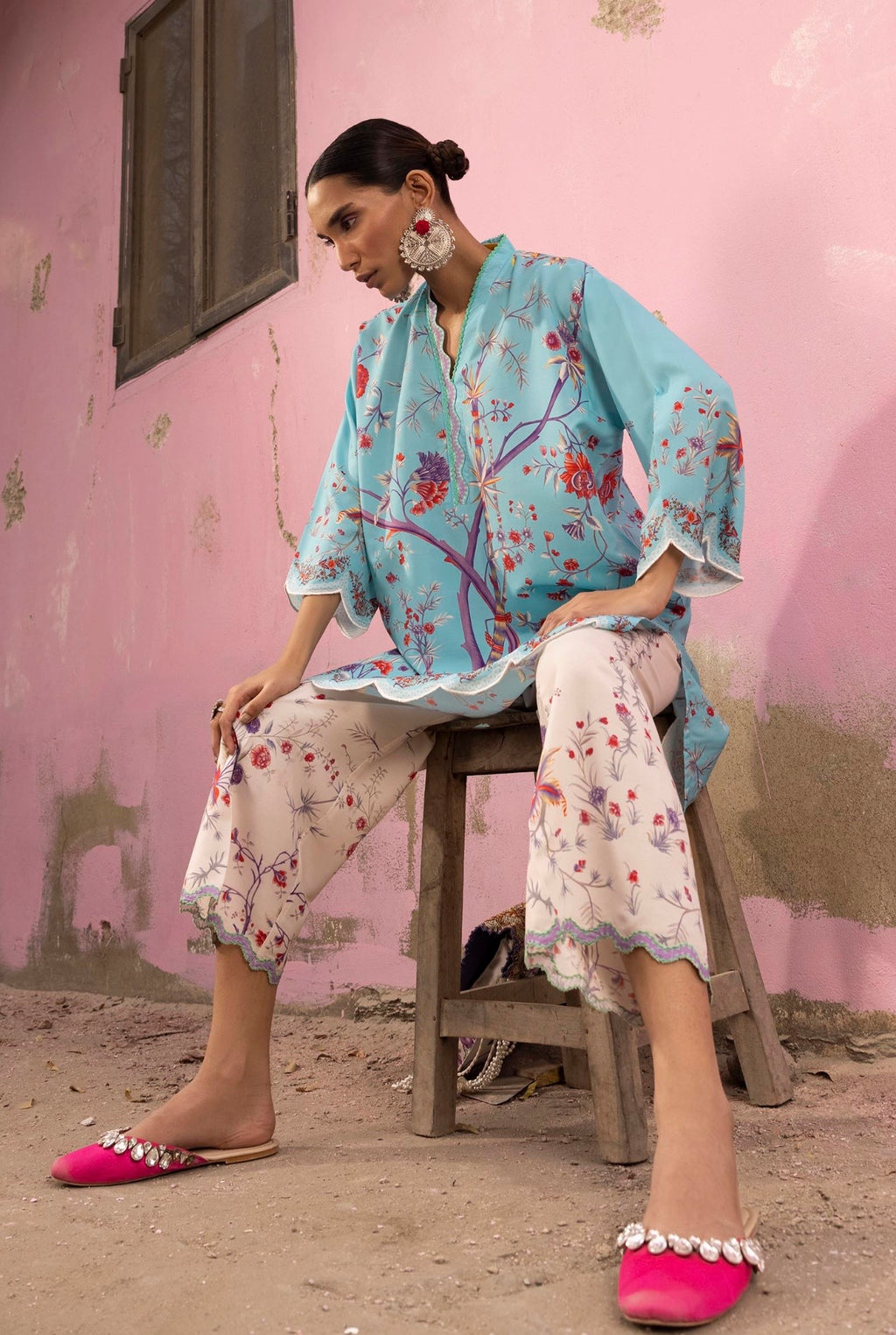 Sana Safinaz | Printed | Polly Cotton | 2-Piece | Ready to Wear | Blue White