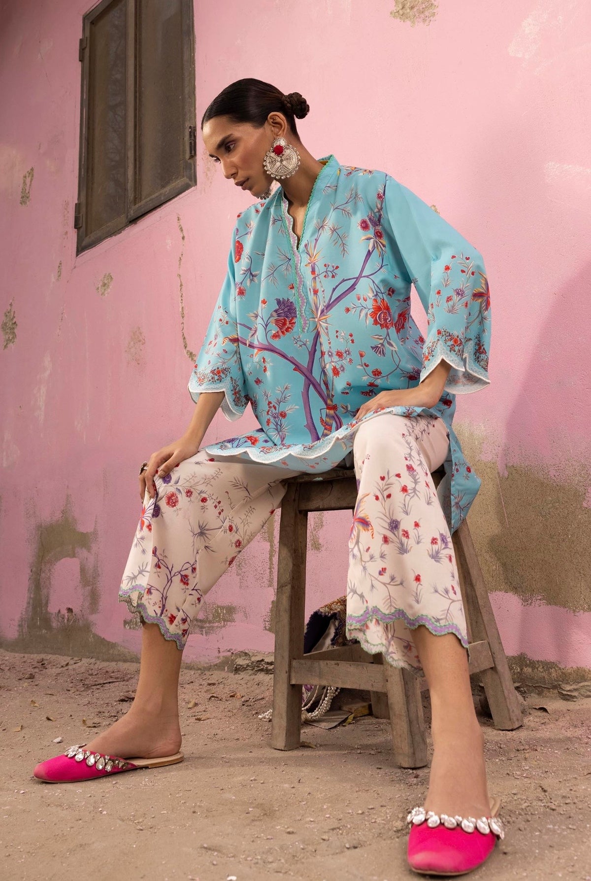 Sana Safinaz | Printed | Polly Cotton | 2-Piece | Ready to Wear | Blue White