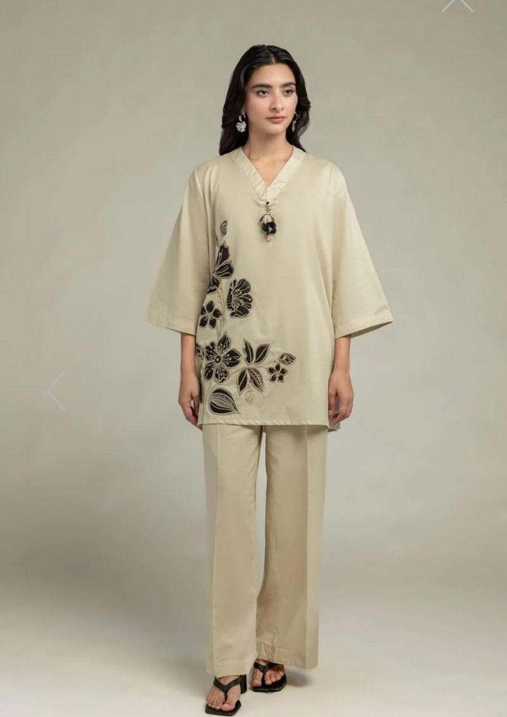 Khaadi | Embroidered | Cambric Lawn | 2-Piece | Ready to Wear | Beige Black