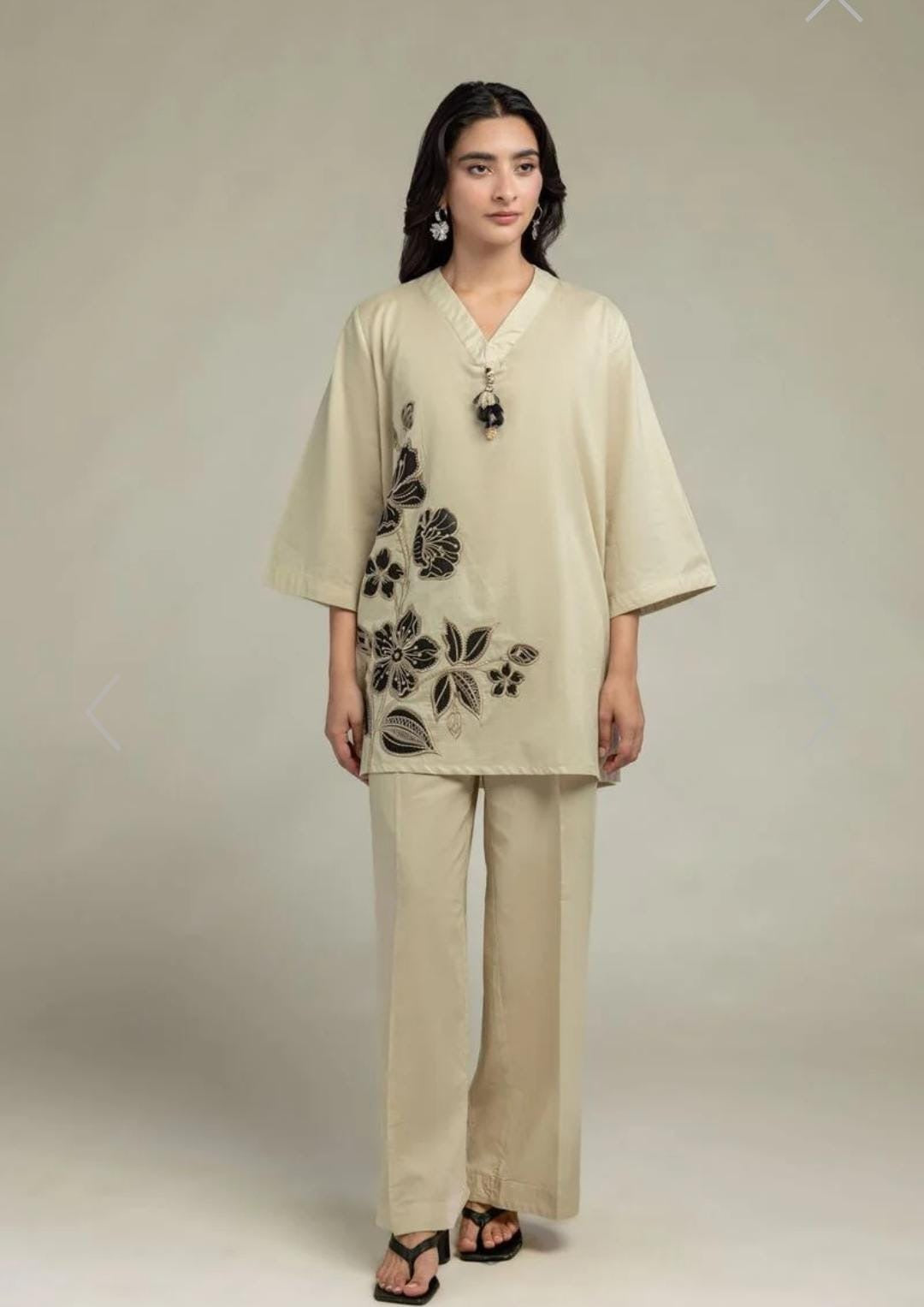 Khaadi | Embroidered | Cambric Lawn | 2-Piece | Ready to Wear | Beige Black