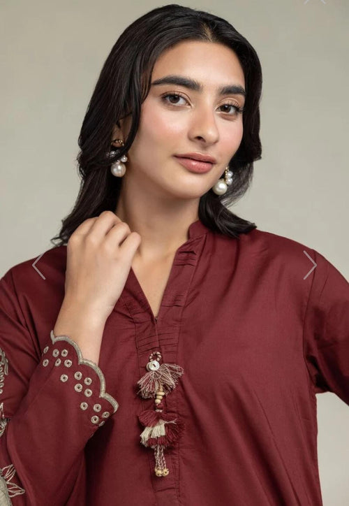 Khaadi | Embroidered | Cambric Lawn | 2-Piece | Ready to Wear | Maroon