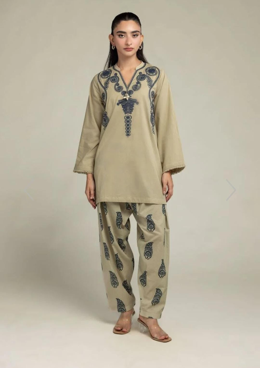 Khaadi | Embroidered | Cambric Lawn | 2-Piece | Ready to Wear | Beige