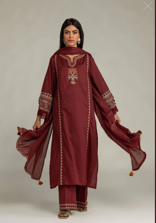Khaadi | Embroidered | Dobby Cotton | 2-Piece | Ready to Wear | Maroon
