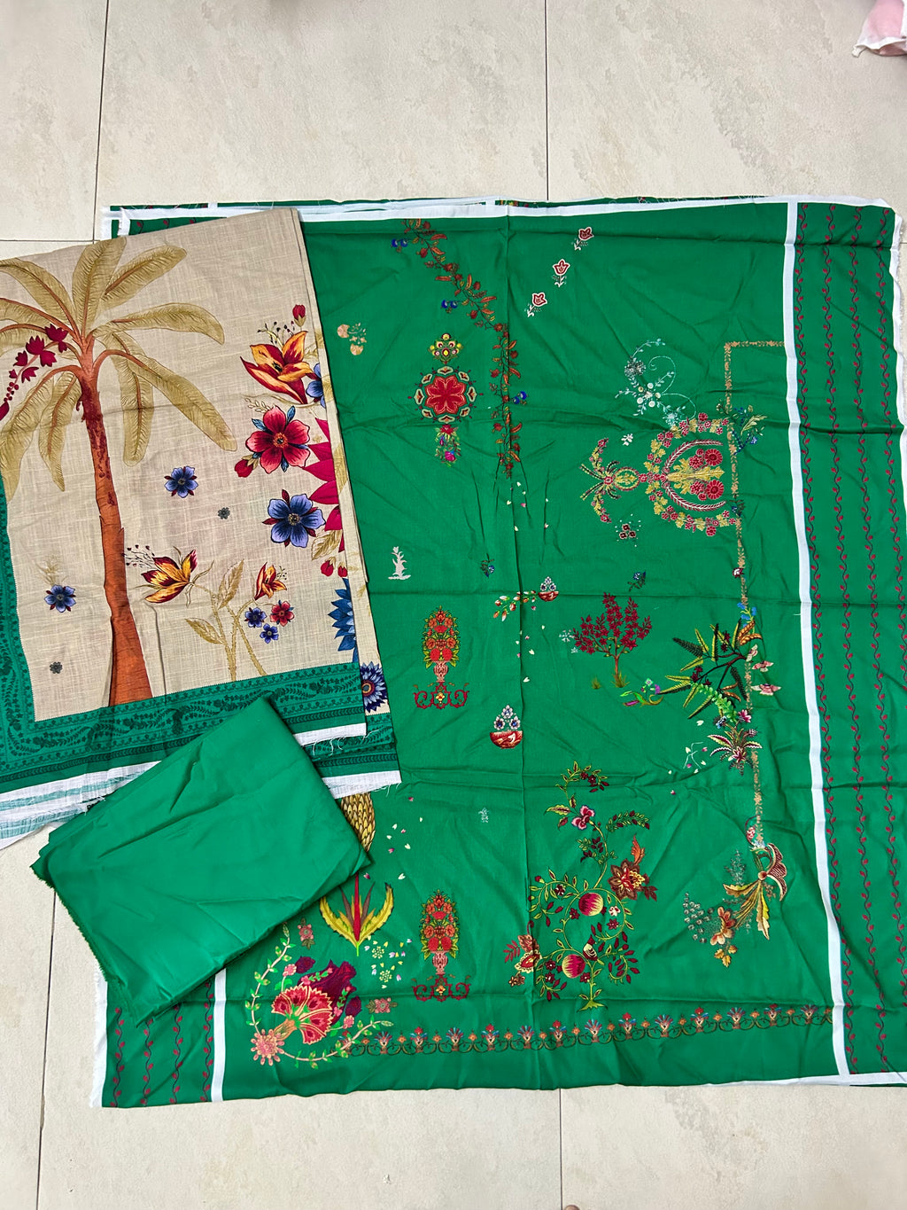 Sana Safinaz | Printed | Linen | 3-Piece | Unstitched Suit | Green