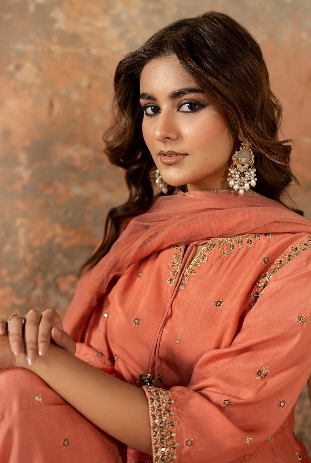 Charizma | Embroidered | Chiffon | 3-Piece | Ready to Wear | Peach