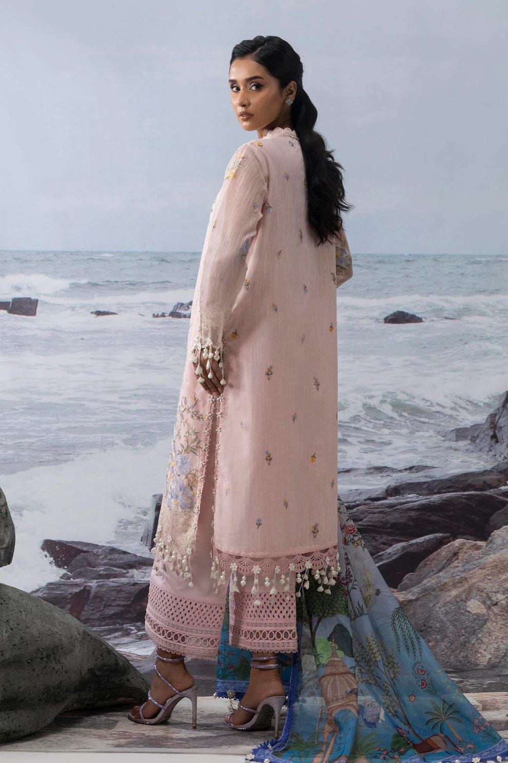 Sana Safinaz | Embroidered | Cotton Net | 3-Piece | Unstitched Suit | Pink