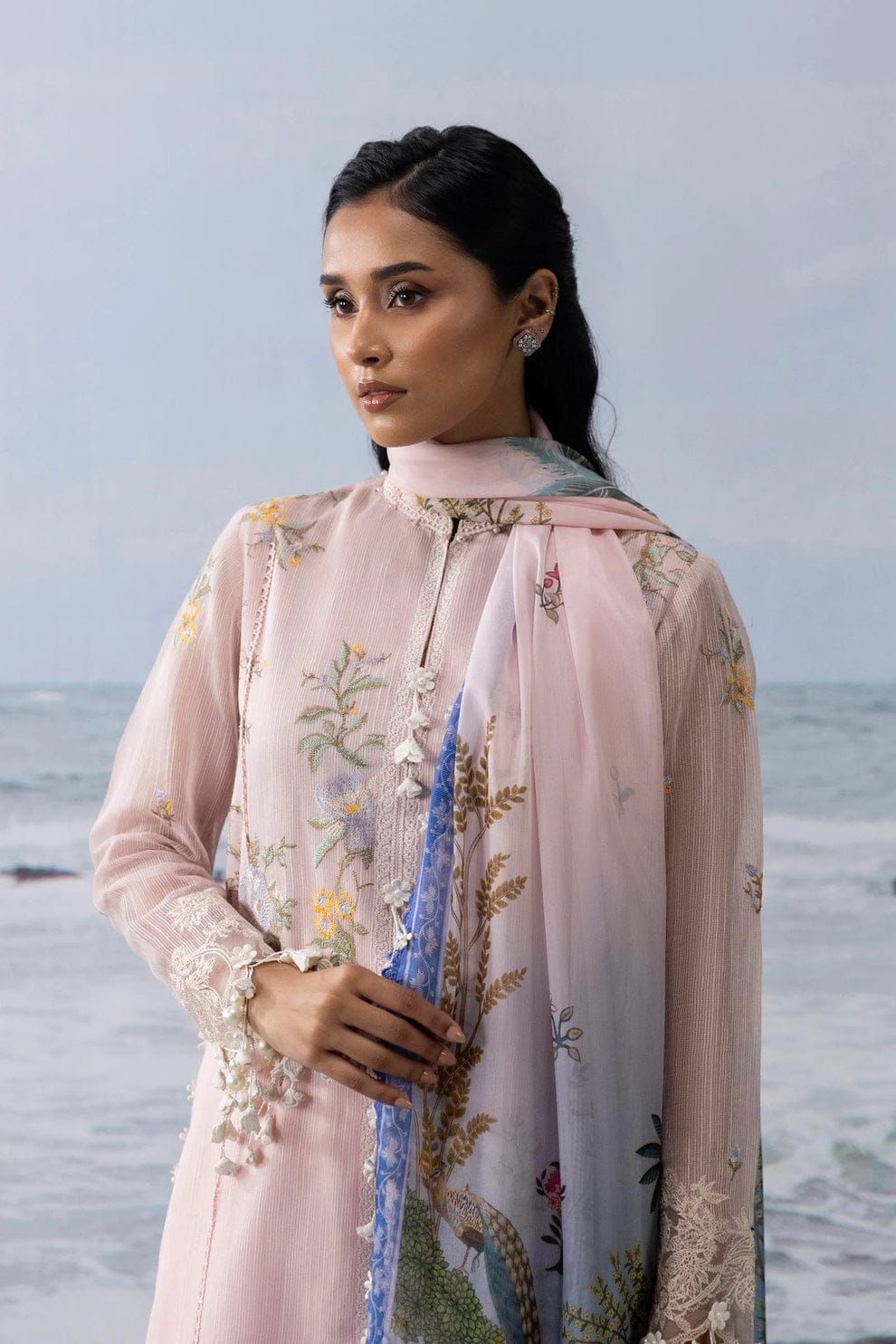 Sana Safinaz | Embroidered | Cotton Net | 3-Piece | Unstitched Suit | Pink