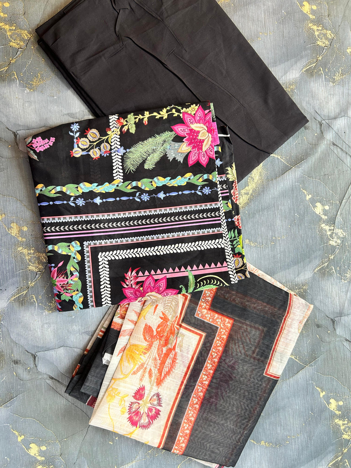 Sana Safinaz | Printed | Lawn | 3-Piece | Unstitched Suit | Black Multi