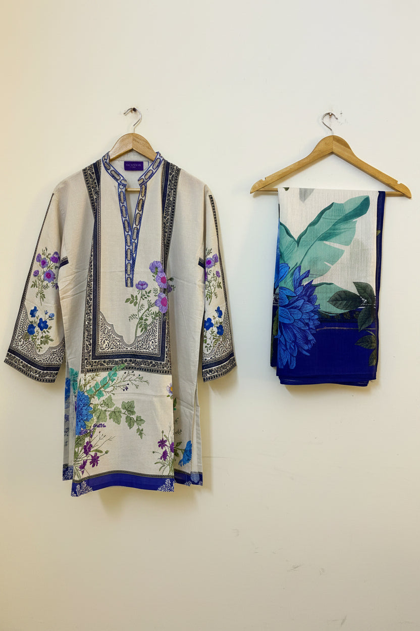 Sana Safinaz | Printed | Lawn | 2-Piece | Ready to Wear | Off White Blue