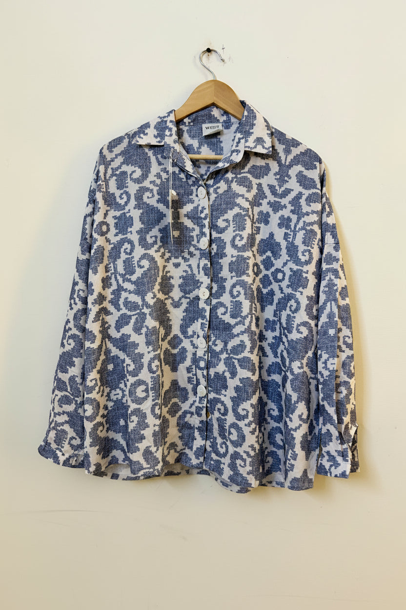 Sana Safinaz | Printed | Linen | 1-Piece | Ready to Wear | White Blue