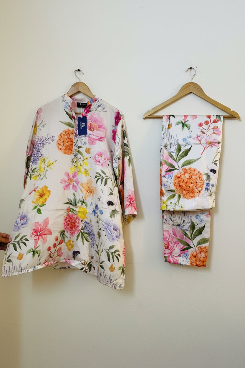 Sana Safinaz | Printed | Silk | 3-Piece | Ready to Wear | White Floral