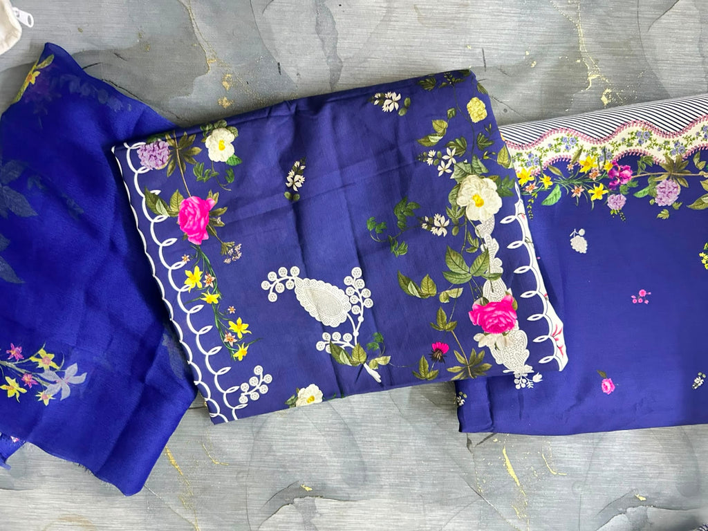Sana Safinaz | Printed | Lawn | 3-Piece | Unstitched Suit | Blue Purple