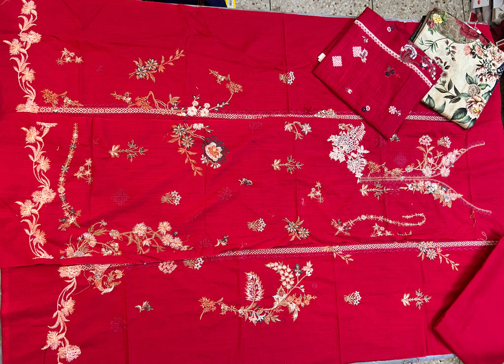 Sana Safinaz Embroidered Khaddar 3-Piece Unstitched Suit – Red