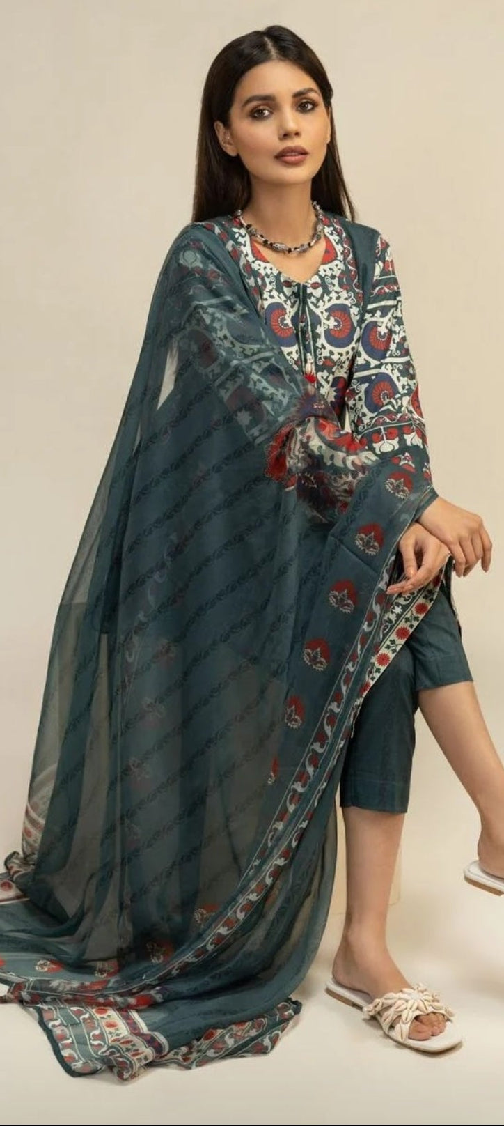 Khaadi | Printed | Chiffon | Dupatta | Green Red