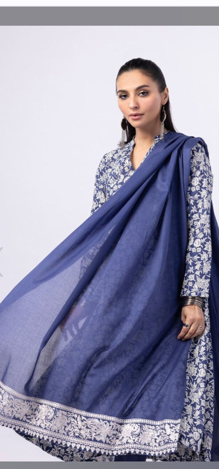 Khaadi | Embroidered | Lawn | Dupatta | Blue