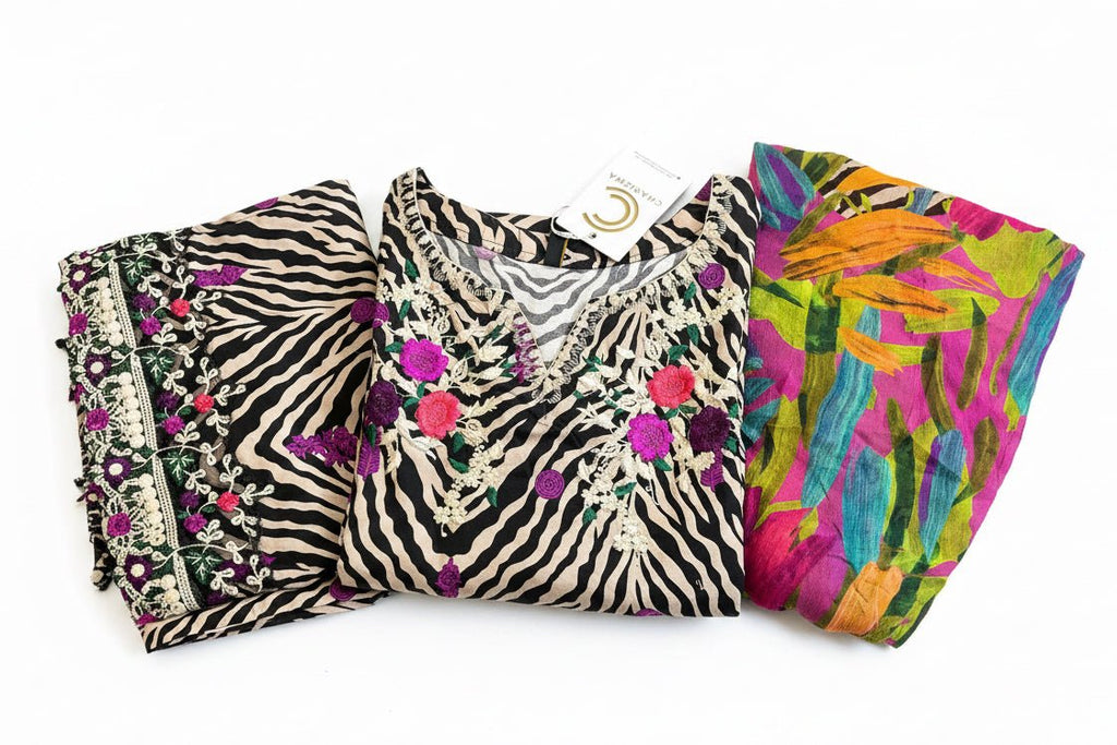 Charizma | Embroidered | Lawn | 3-Piece | Ready to Wear | Skin Black - Shopping Haul