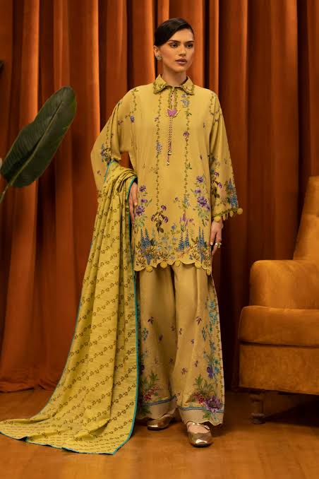 Sana Safinaz | Printed | Linen | 3-Piece | Unstitched Suit | Mint Green