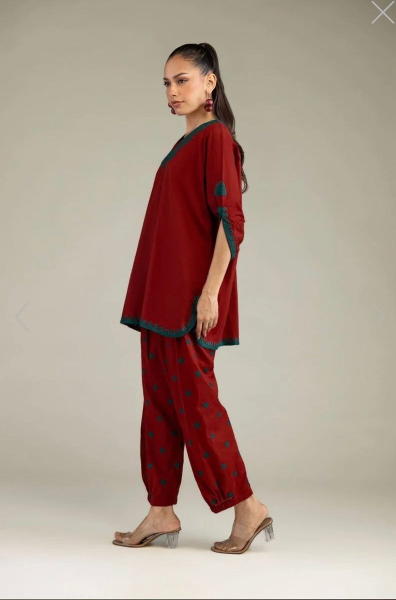 Khaadi | Embroidered | Cambric | 2-Piece | Ready to Wear | Red Green - Shopping Haul