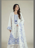 Khaadi | Embroidered | Dobby Cotton | 3-Piece | Ready to Wear | White Blue - Shopping Haul