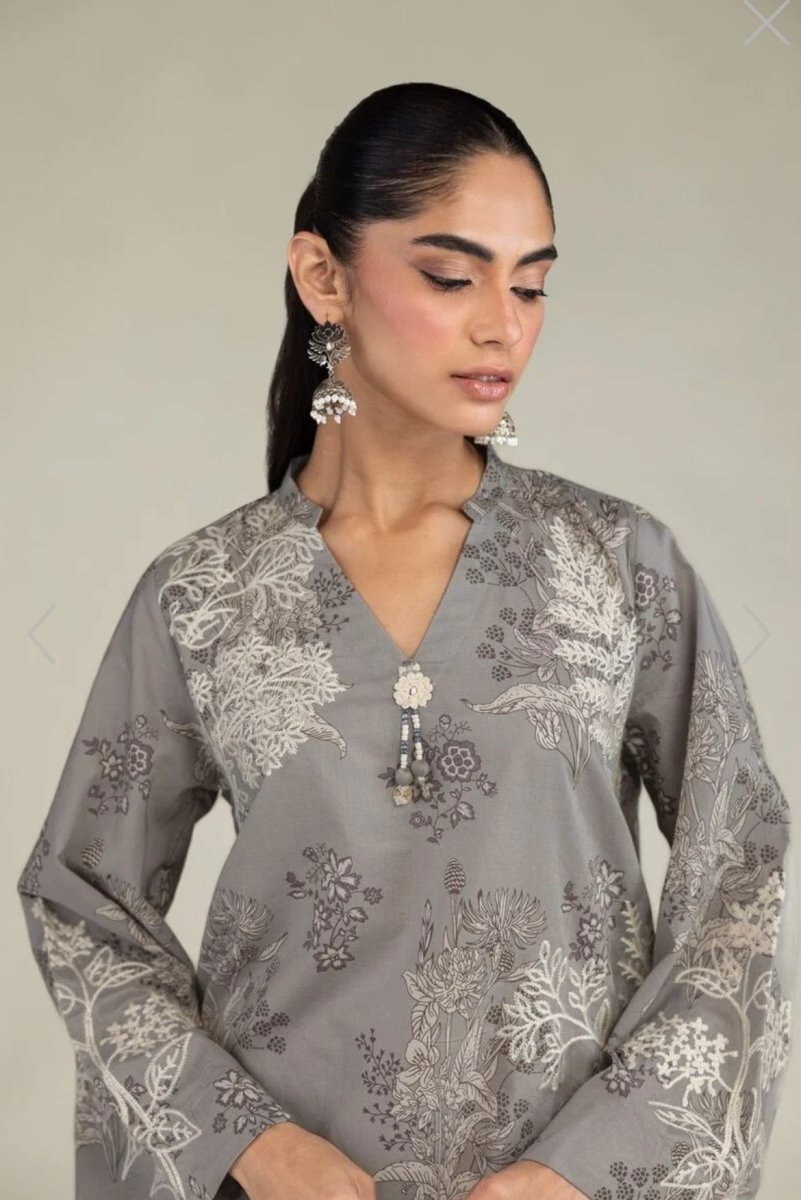 Khaadi | Embroidered | Lawn | 2-Piece | Ready to Wear | Grey White - Shopping Haul