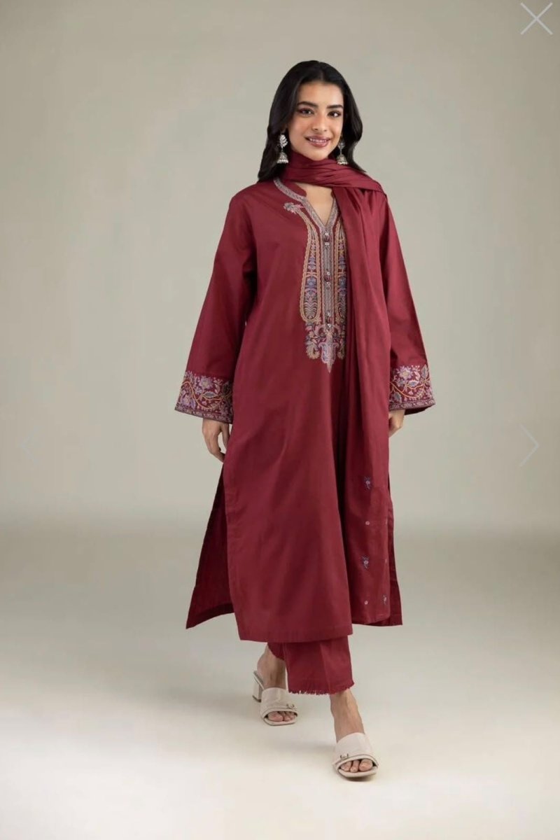 Khaadi | Embroidered | Lawn | 2-Piece | Ready to Wear | Maroon