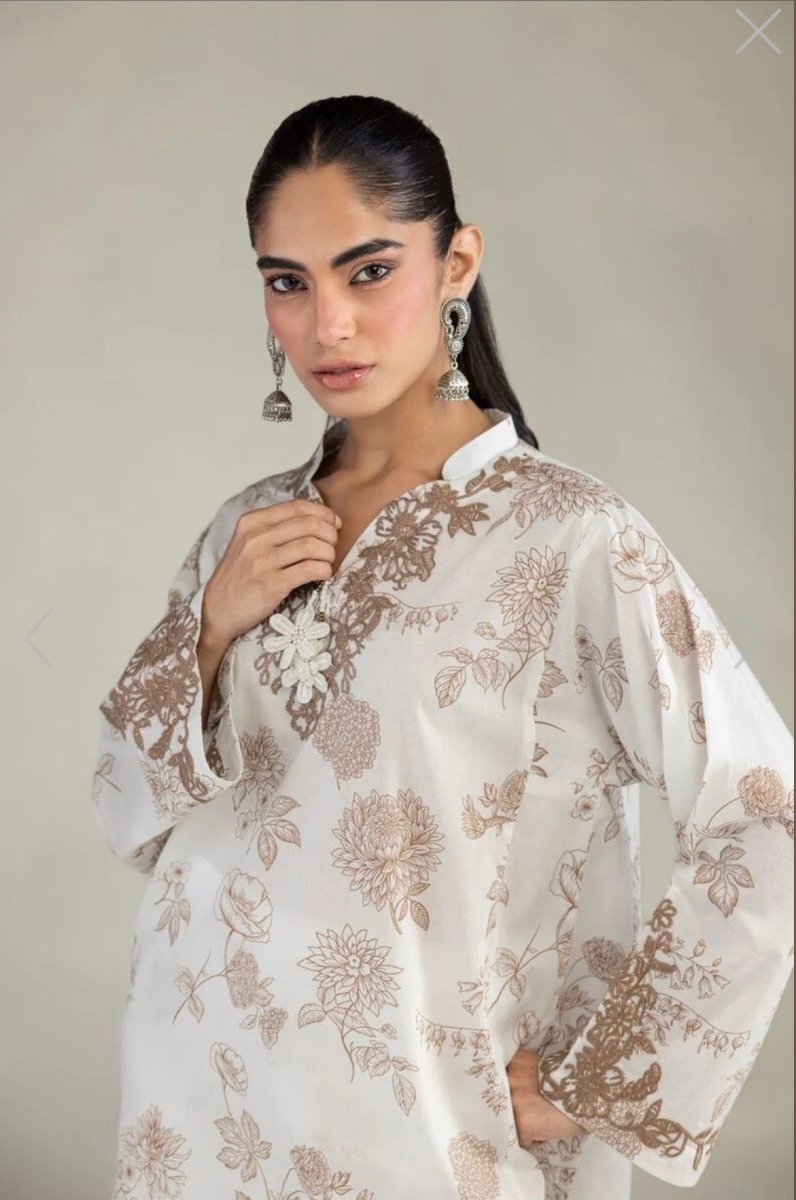 Khaadi | Embroidered | Lawn | 2-Piece | Ready to Wear | White Brown - Shopping Haul