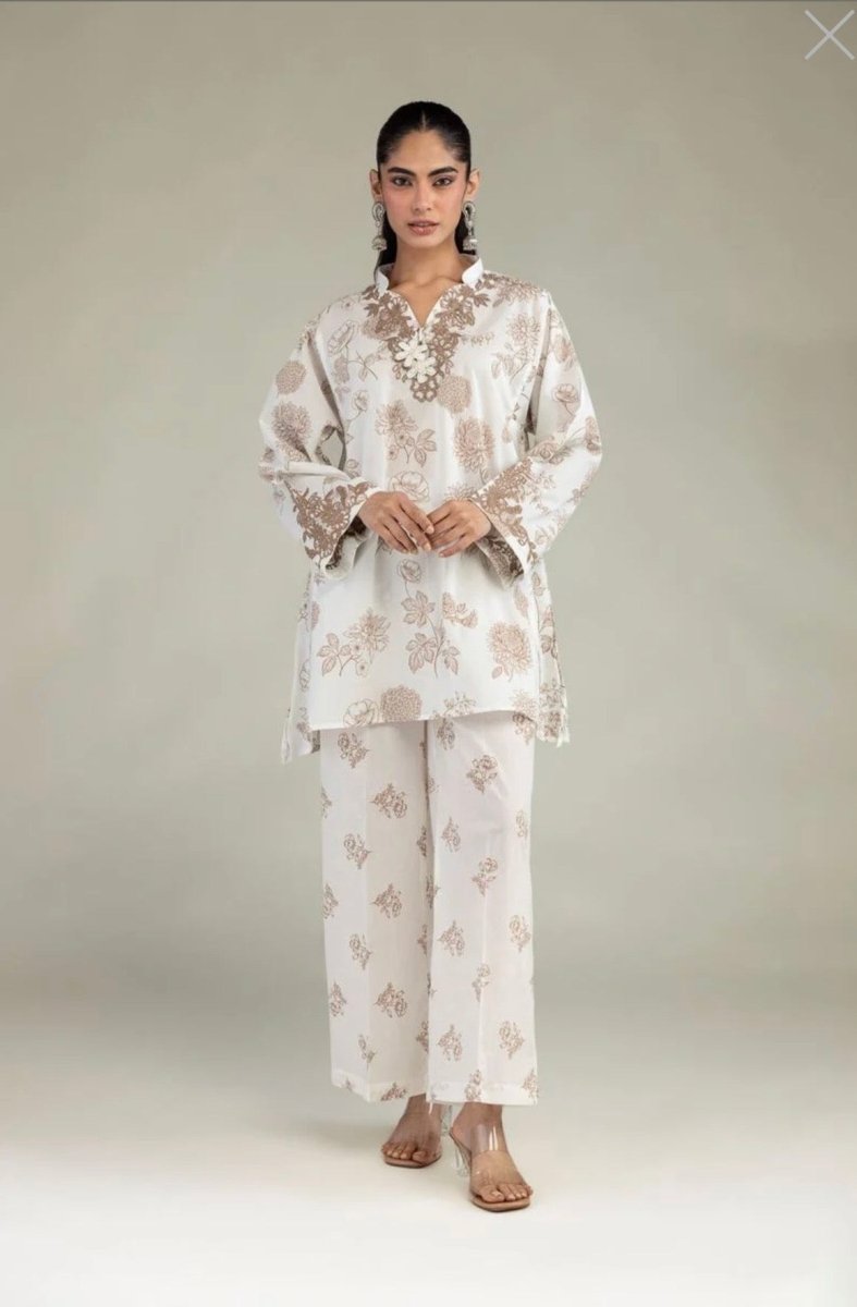 Khaadi | Embroidered | Lawn | 2-Piece | Ready to Wear | White Brown - Shopping Haul