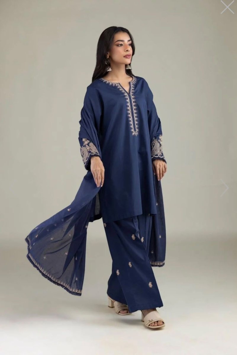 Khaadi | Embroidered | Lawn | 3-Piece | Ready to Wear | Navy Blue - Shopping Haul