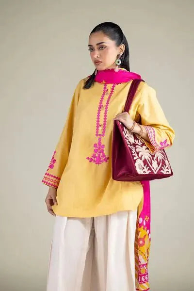 Khaadi | Embroidered | Lawn | 3-Piece | Ready to Wear | Yellow Pink