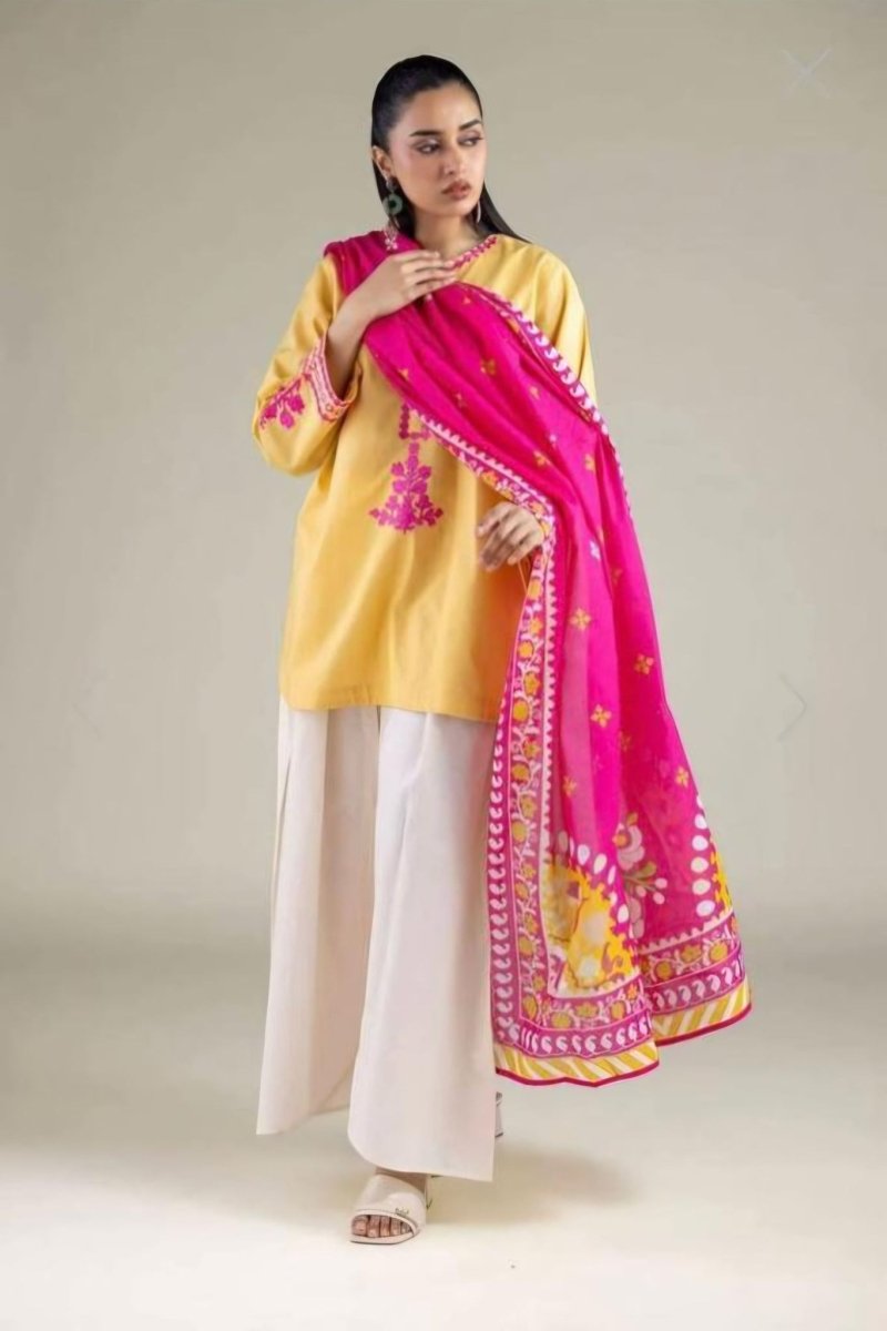 Khaadi | Embroidered | Lawn | 3-Piece | Ready to Wear | Yellow Pink