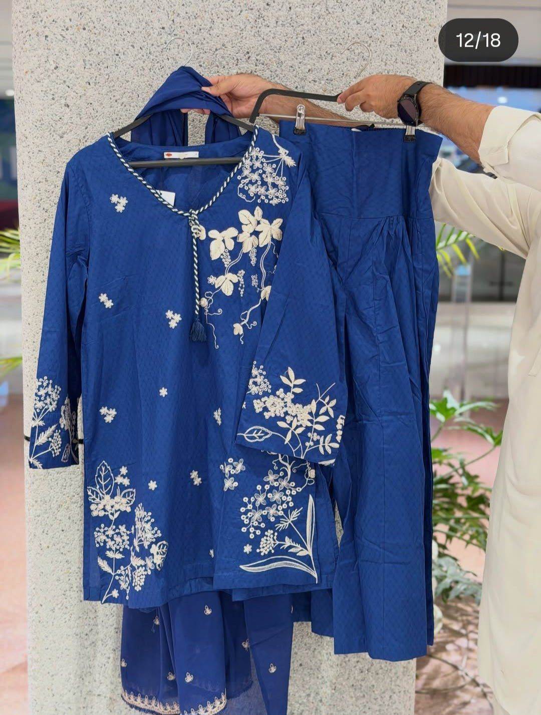 Khaadi | Embroidered | Self-Textured Lawn | 2-Piece | Ready to Wear | Dark Blue - Shopping Haul