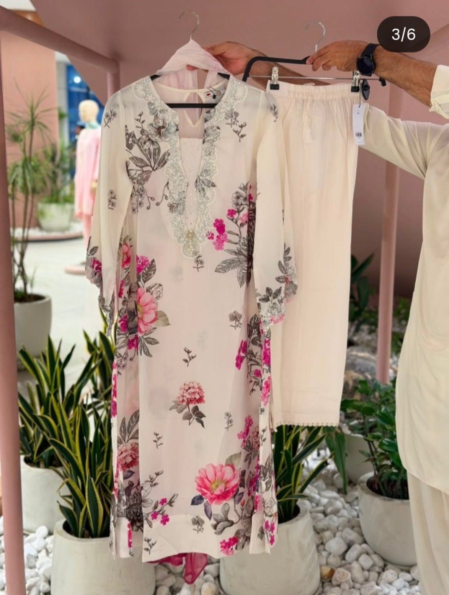 Khaadi | Luxury | Blended Viscose | 3-Piece | Ready to Wear | Off White